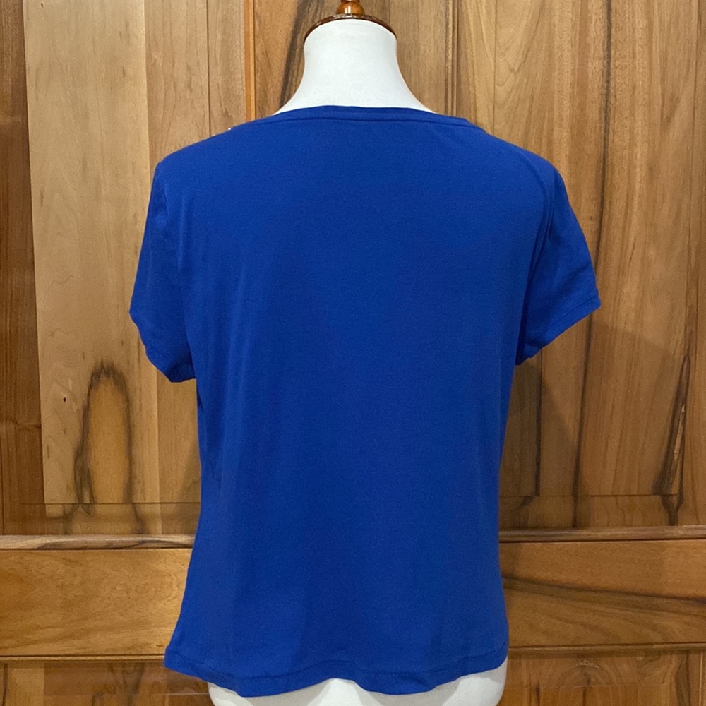 Talbots - Petites - Blue Scoop-Neck Tee/White Beaded Neckline Detail - EUC - XLP - Picture 7 of 14